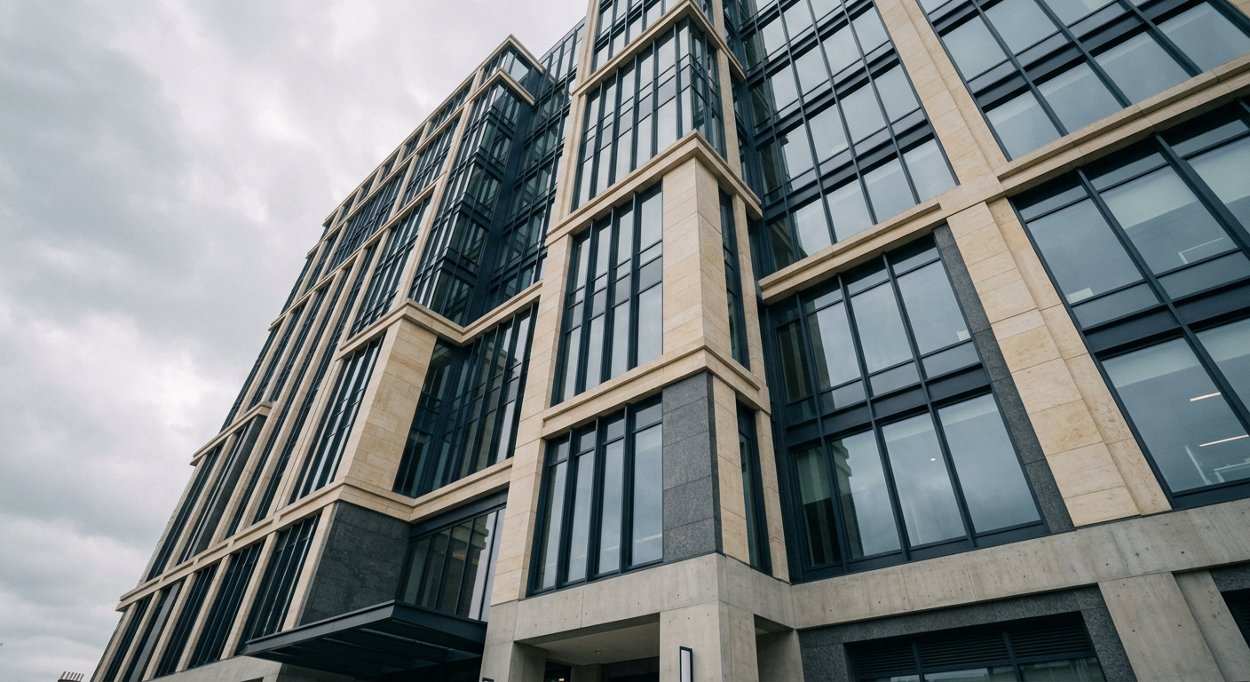 Modern commercial building facade with clean architectural lines