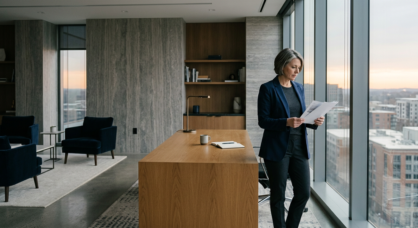 A quiet, well-organized professional office with natural light